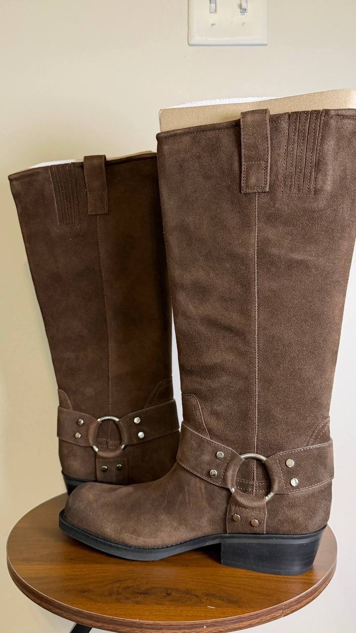 Guess Dark Brown Suede Western Moto Boots 9M New in Box MSRP $229
