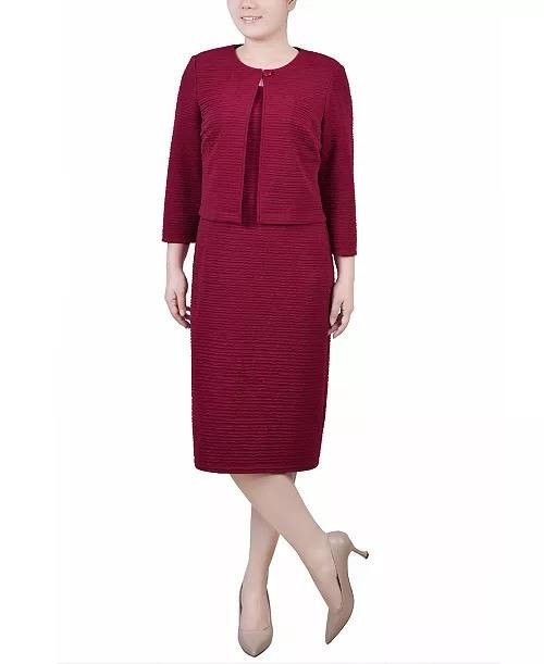 NY Collection Women’s Petite Textured Open‑Front Jacket Burgundy 6P NWT