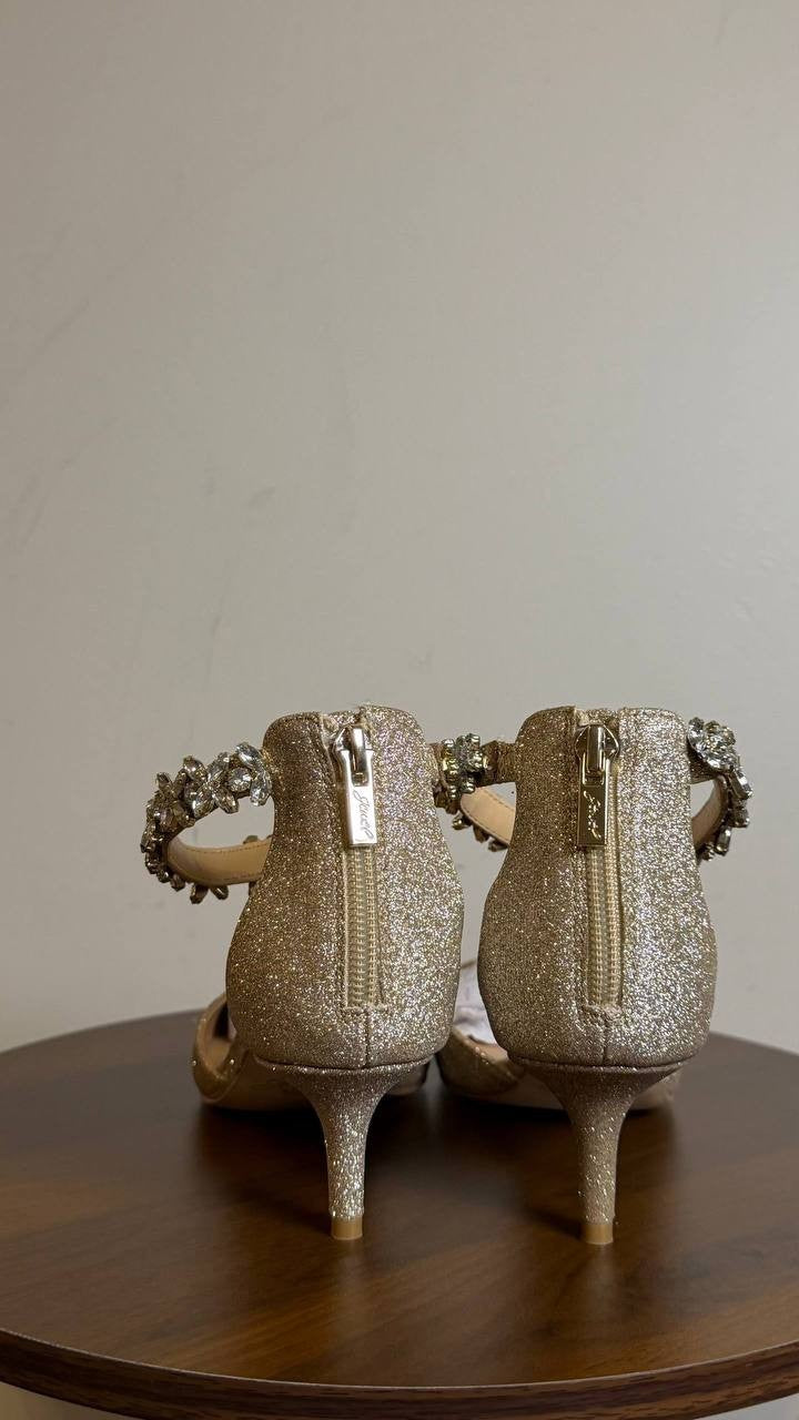 Jewel Badgley Mischka Raleigh Pumps Gold Glitter 7 Man‑Made MSRP $109 NWB