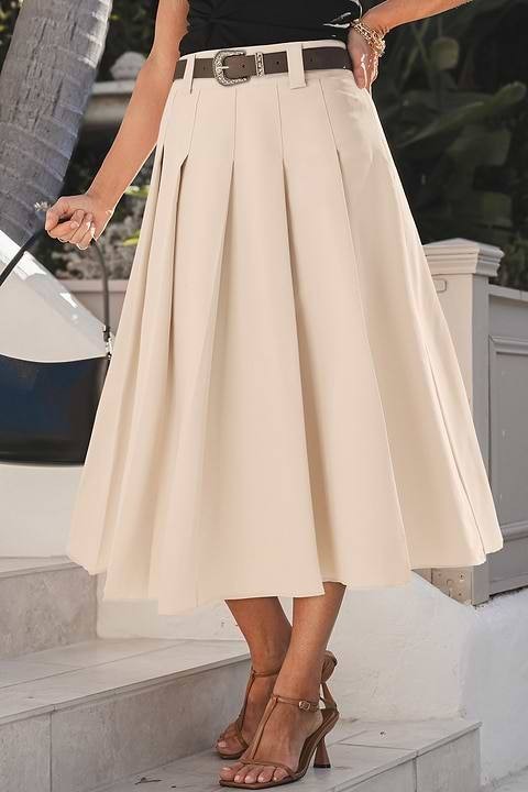 Cupshe Pleated Midi Skirt – Beige – Size S – NWT-Belt is not included