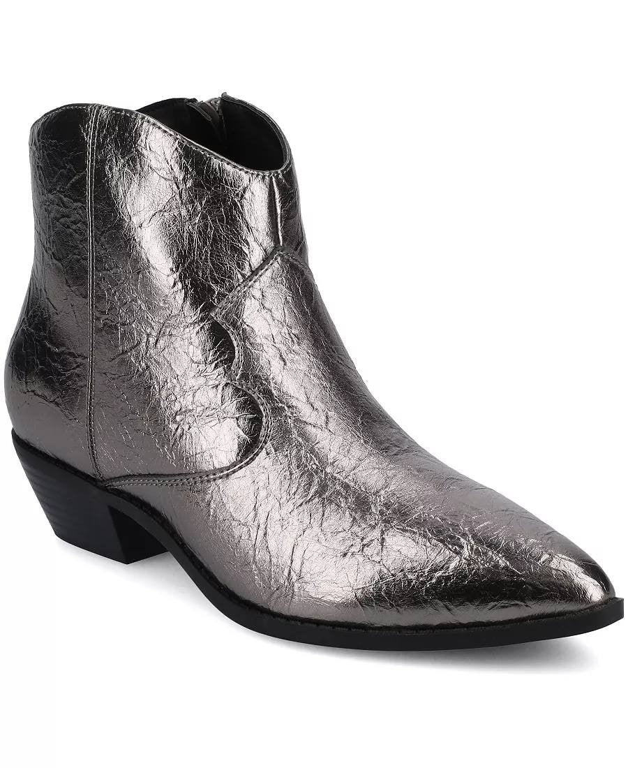 Journee Taliah Western Booties 8.5W Pewter Faux Leather Pointed Toe NIB msrp$100