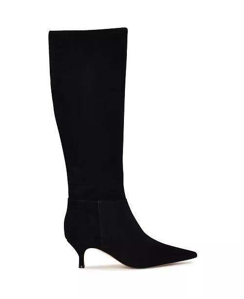 Nine West Tall Kitten Heel Boots 7.5M Black Suede New in Box MSRP $249