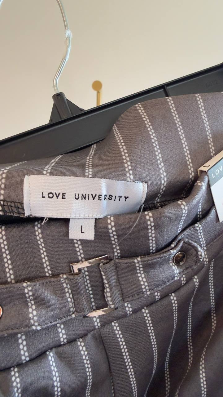 Love University Super Soft Belted Wide‑Leg Pants White/Grey Stripes L NWT $59