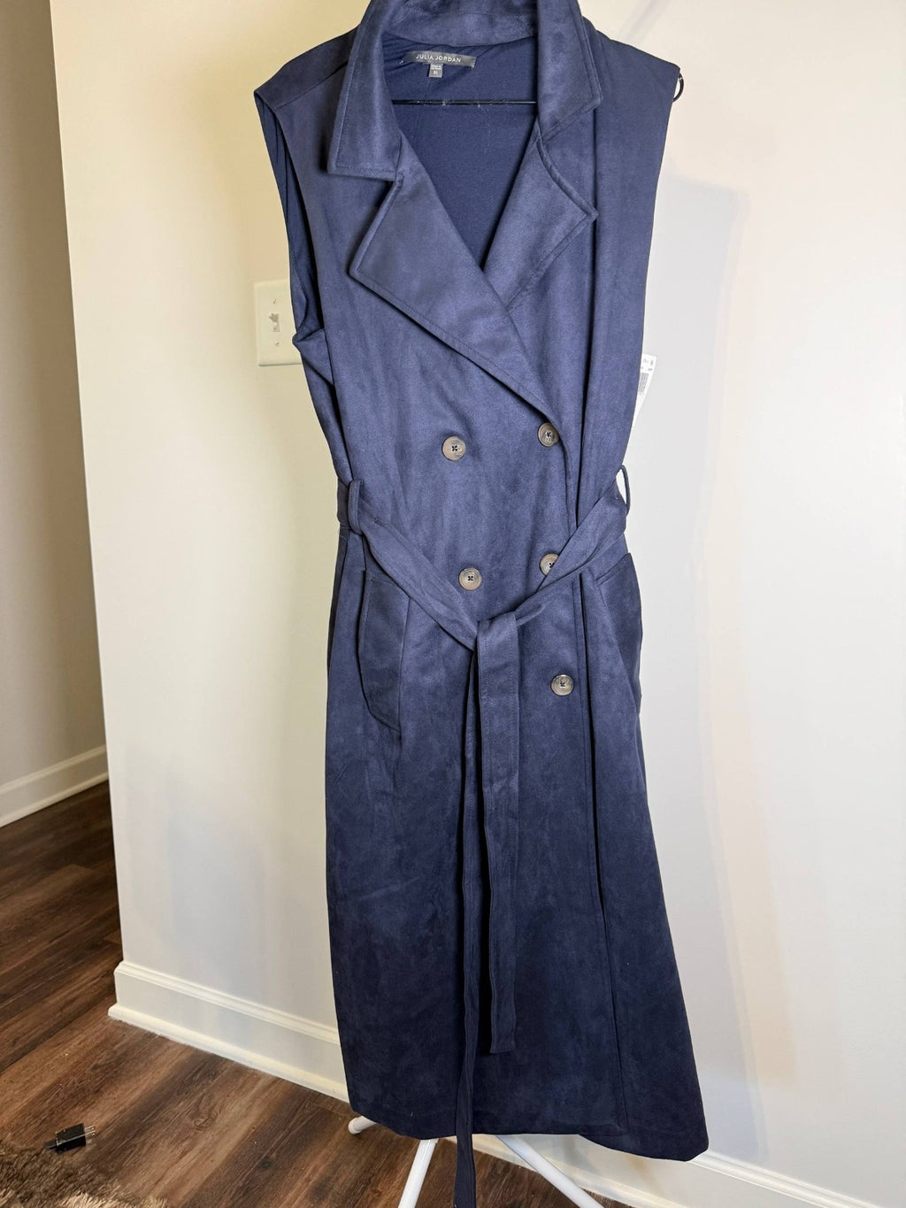 Julia Jordan Faux‑Suede Sash‑Belt Notch‑Lapel Dress – Navy – NWT – Sizes 2–16