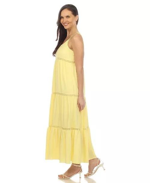 White Mark Scoop Neck Tiered Ruffle Midi Dress Yellow XL NWOT $76