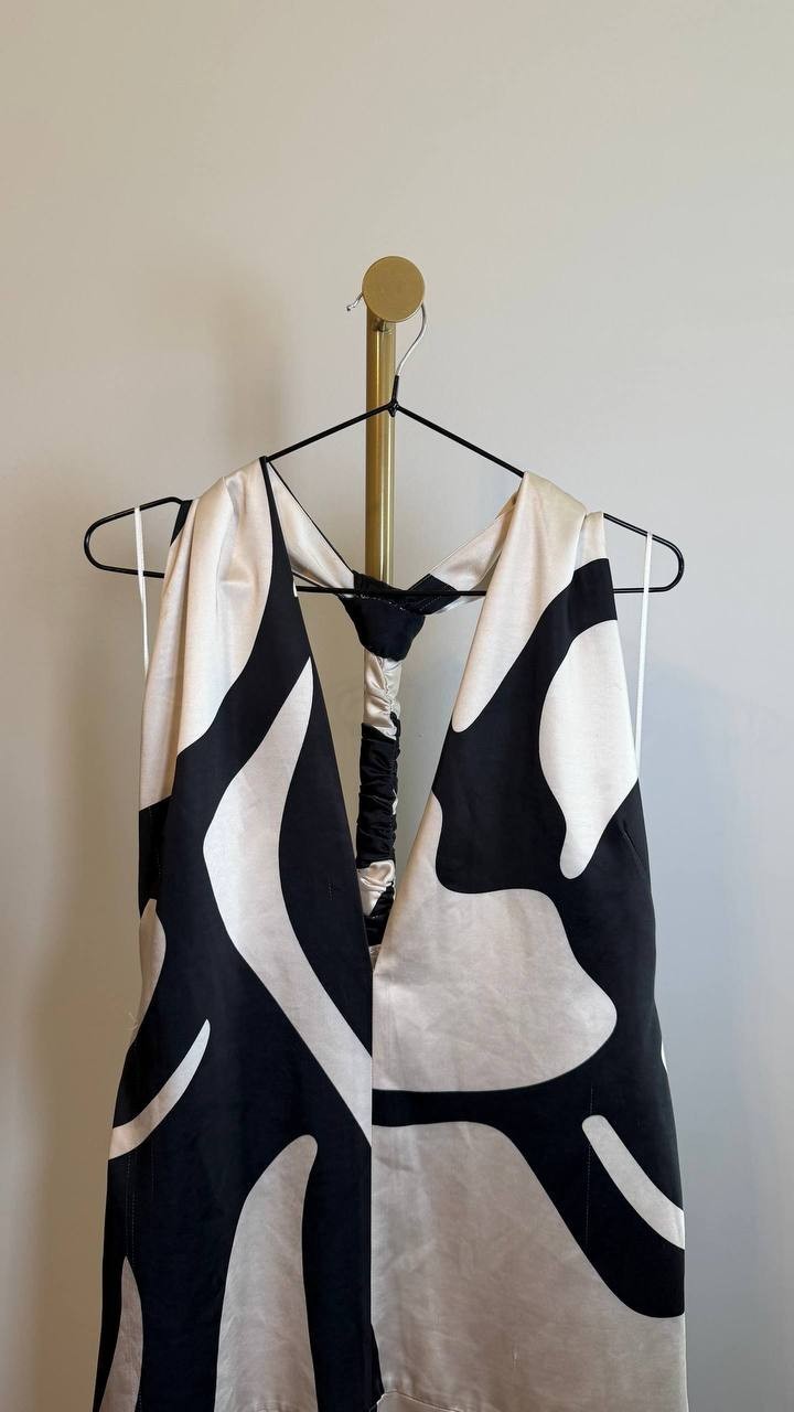Parker Nia Abstract Print Plunge Halter Dress Open Back Multi Size14 NWT snags
