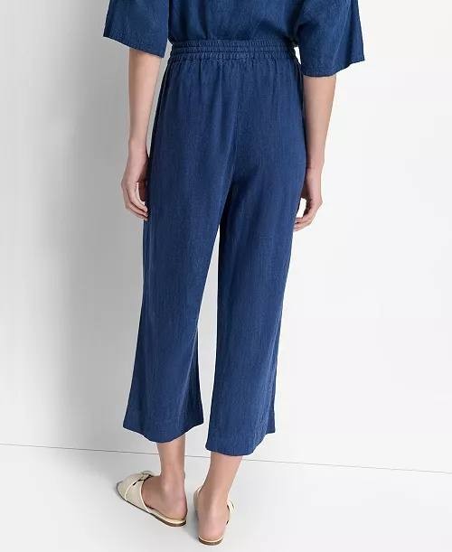 DKNY Indigo Linen‑Blend Cropped Pull‑On Pants – Size M – NWT – $89