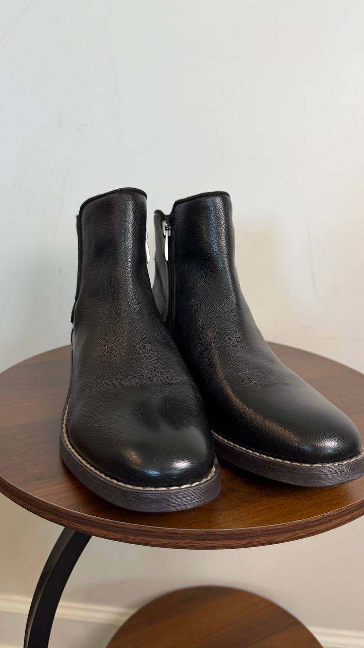 Franco Sarto Marcus Ankle Bootie Black 7.5 Leather Side Zip $159 NWOB