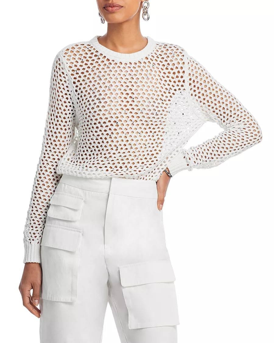Aqua Embellished Crochet Sweater – White – XS – NWOT – Small Damage