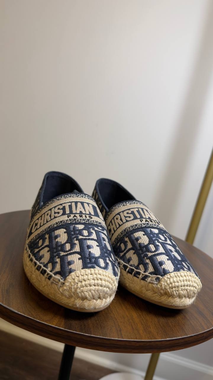 Dior  Granville  Espadrille  Deep Blue  Oblique  Cotton  38 B  Pre‑owned 