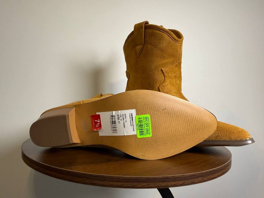 French Connection Carrie Western Boots–Cognac–Size 7.5–Faux Leather–New i Box