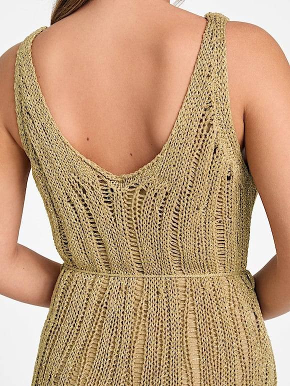 Marciano Lucky Lurex Net Maxi Dress – 10 – Gold – NWT – Flawed – $280