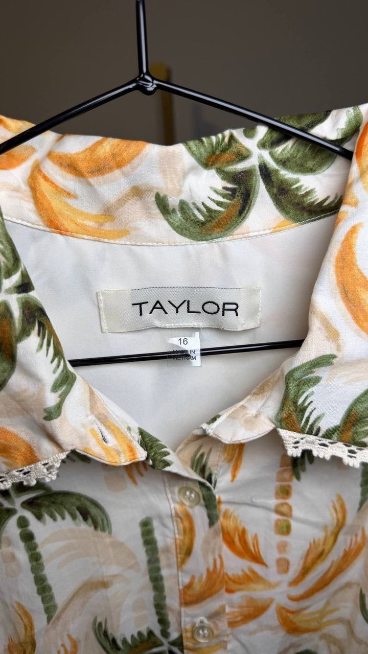 Taylor Printed Taffeta‑Belt Sleeveless A‑Line Dress Multi 16 NWOT $138