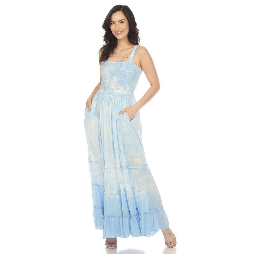 White Mark Smocked Ruffle Maxi Dress Blue S NWT $80