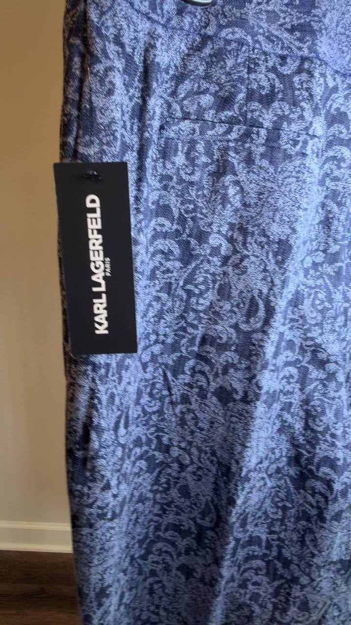 Karl Lagerfeld Paris Printed Wide‑Leg Denim Pants Medium Wash 10 NWT $139