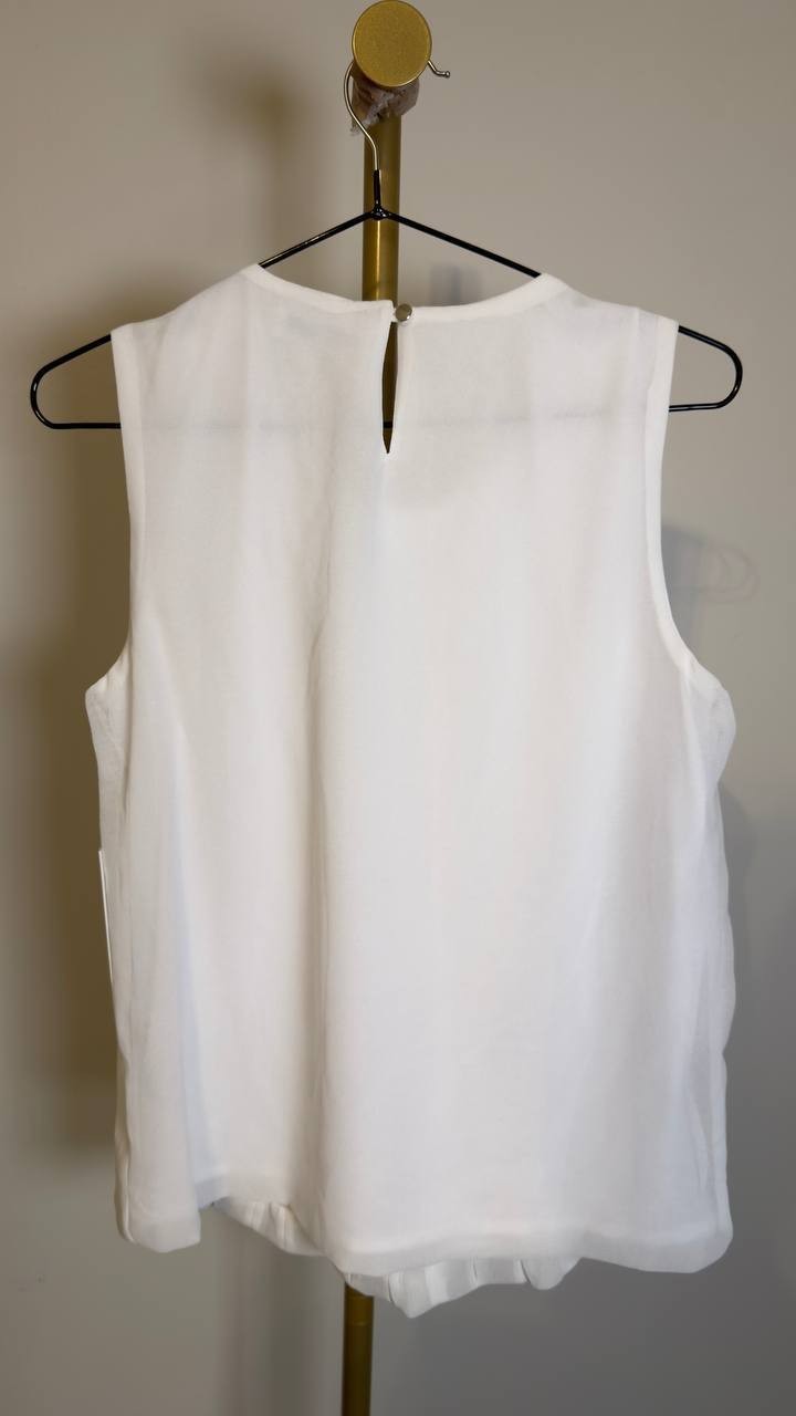 Calvin Klein Women’s Sleeveless Pleated Blouse White S NWT $69