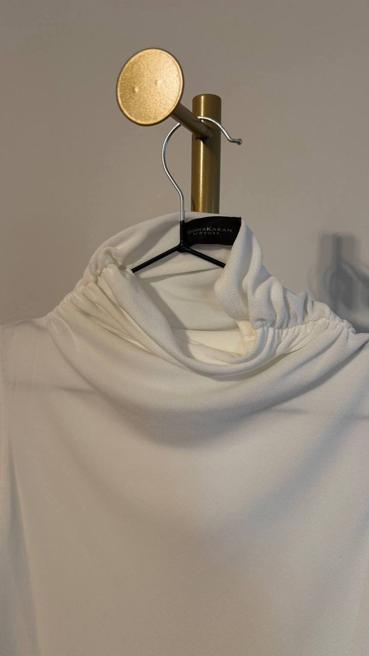Donna Karan Draped Mock Neck Sleeveless Top Cream M $69 NWT