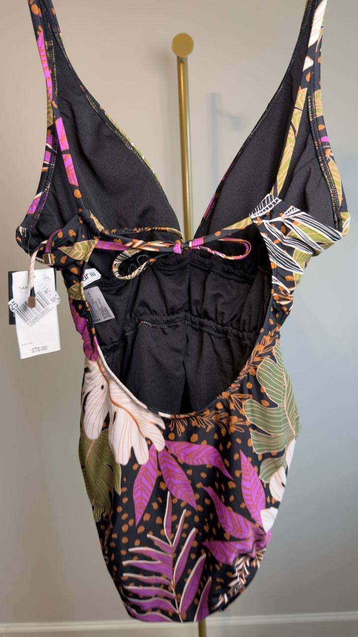 Bar III Safari Heat Shirred One‑Piece Swimsuit Multi S NWT $78