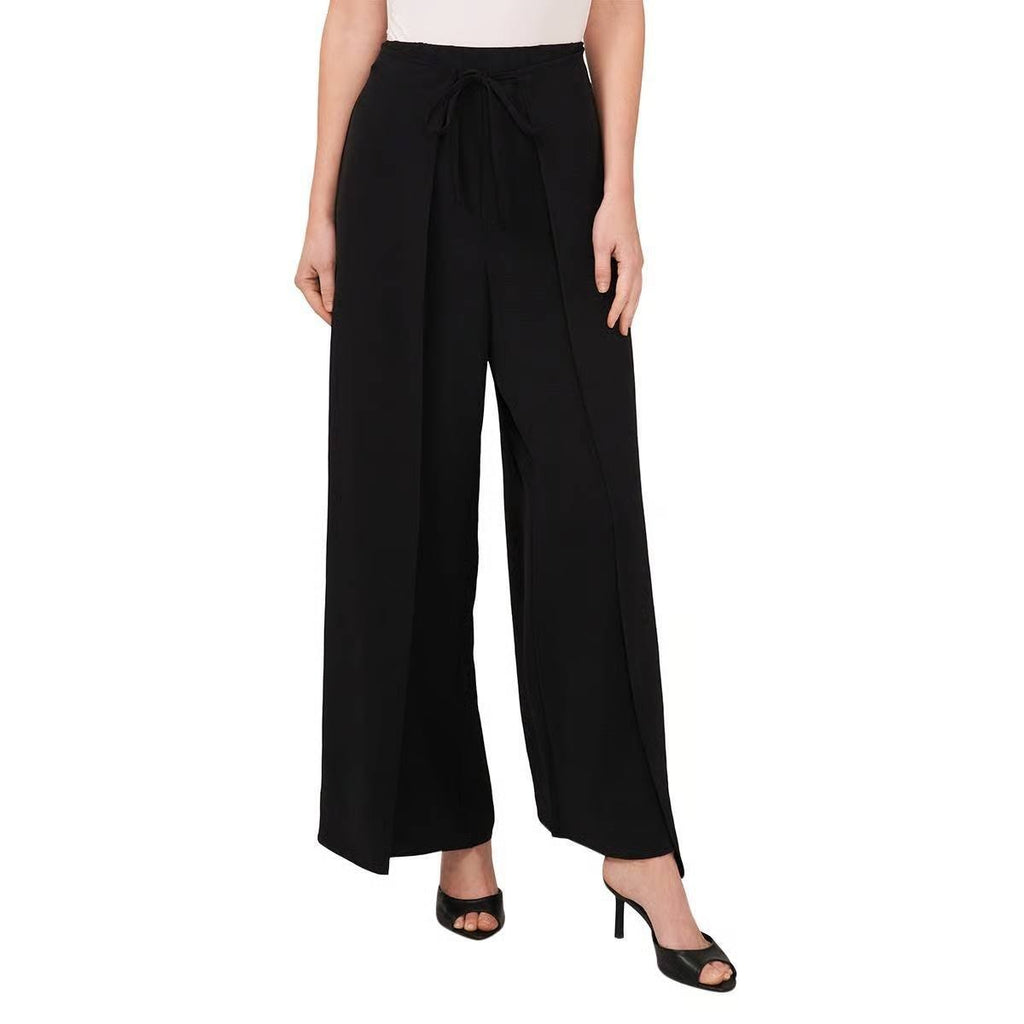 CeCe Pants L Black Tie Front Wide Leg Soft Overlap Style NWT MSRP $69 Elegant