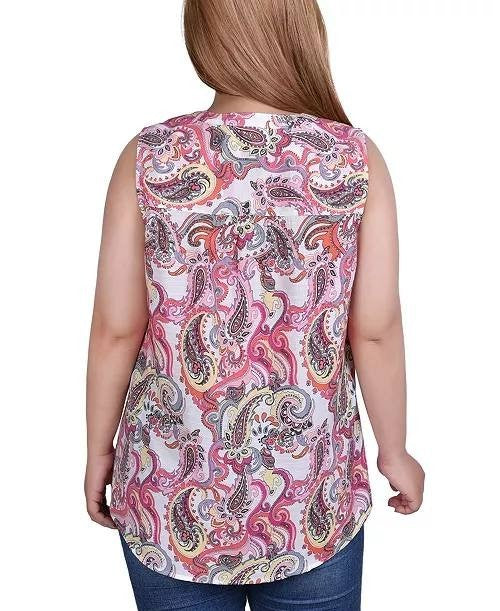 NY Collection Plus Size Sleeveless Pintucked Top Pink Multi 3X NWT $42