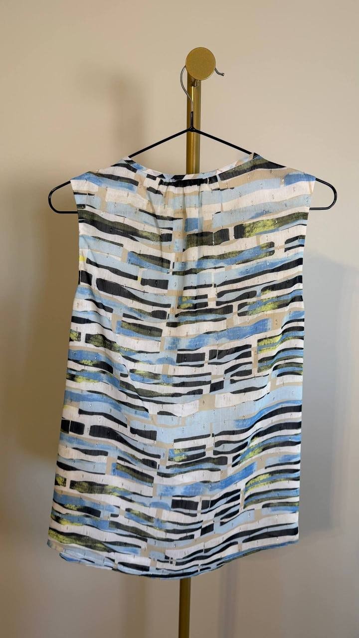 Calvin Klein Women’s Printed Pleated-Neck Sleeveless Top S $59 NWT