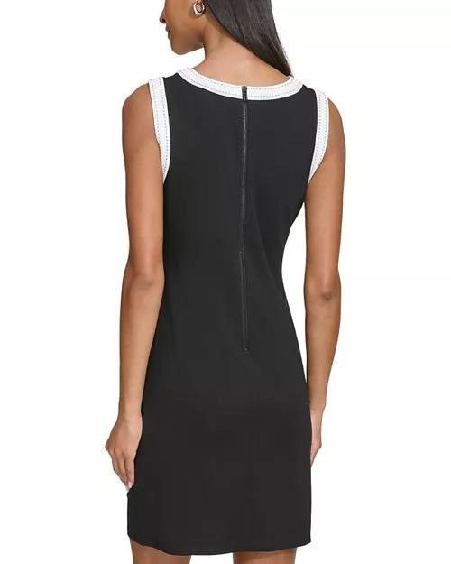 KARL LAGERFELD PARIS Contrast Trim Tank Dress – Optic Black, Size S/P (Petite)