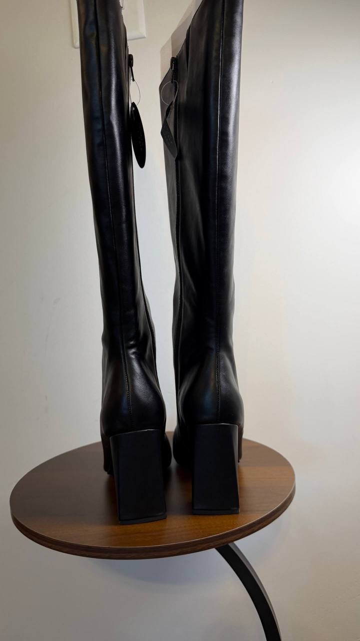 Wild Pair Islah Boots 9.5M Black Man‑Made Knee‑High Pointed Toe NIB msrp$99.90