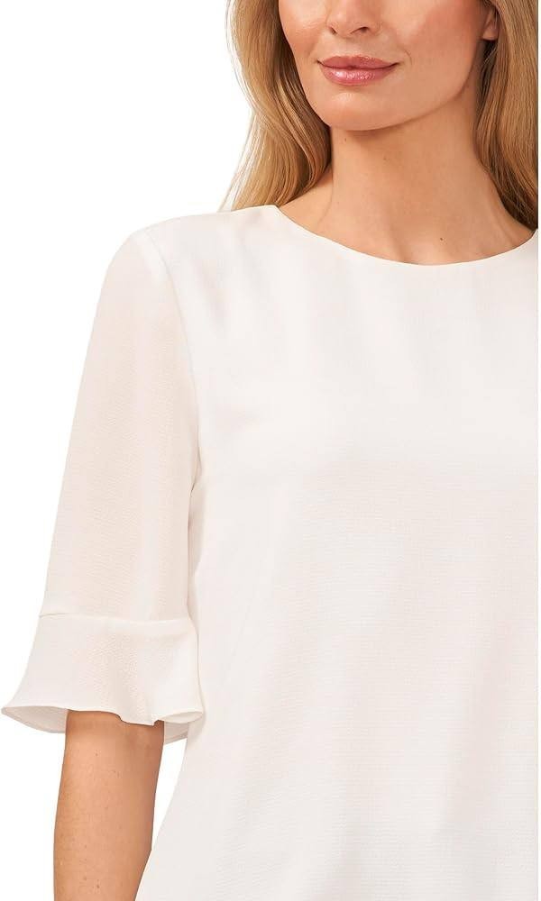 CeCe Ruffle Cuff Crew Neck Blouse–White–Size M–NWT– MSRP$49