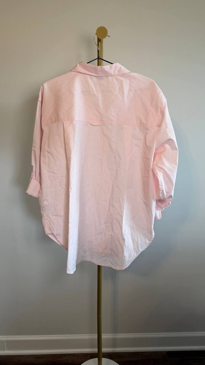 Gloria Vanderbilt Petite Amanda Cotton Button‑Front Shirt Light Pink PL NWT $50
