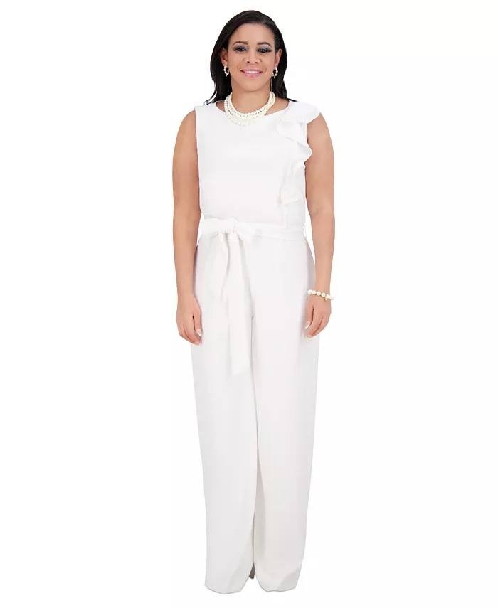 Anne Klein Sleeveless Ruffled Wide-Leg Jumpsuit Women’s M White NWT $119