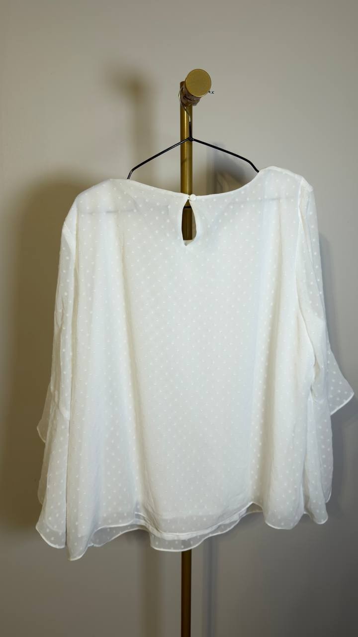 Black Label Evan-Picone Chiffon Bell 3/4 Sleeve Blouse White XL NWT $59