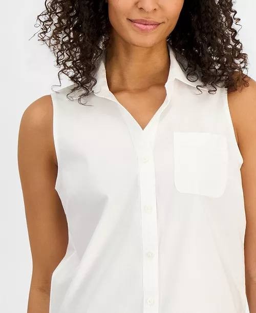 Nautica Cotton Sleeveless Button‑Front Top Bright White L NWT $59.50