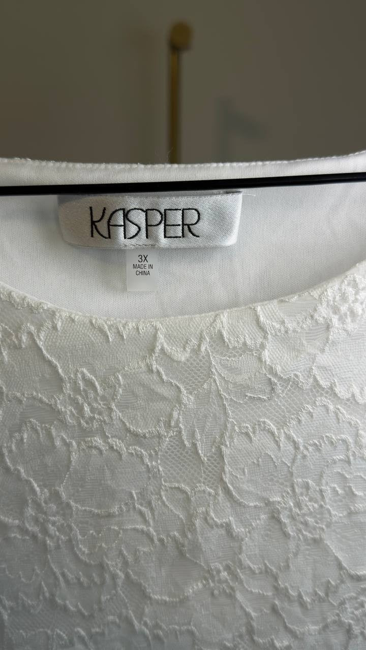 Kasper Plus Size Stretch Lace Flutter-Sleeve Top Lily White 3X NWT $69