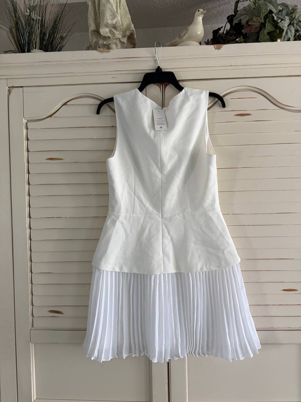 MILLY Haddy Mixed Media Pleated Dress Ecru Size 10 Sleeveless, Wedding