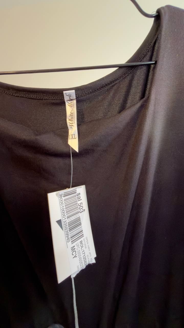 White Mark Square Neck Short-Sleeve Tiered Dress Black 1XL NWT $84