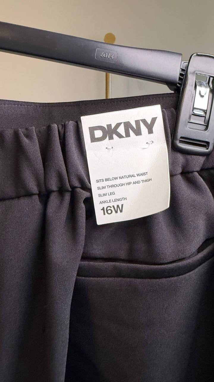 DKNY Split‑Hem Elasticated‑Back Ankle Pants Black 16W NWT $119