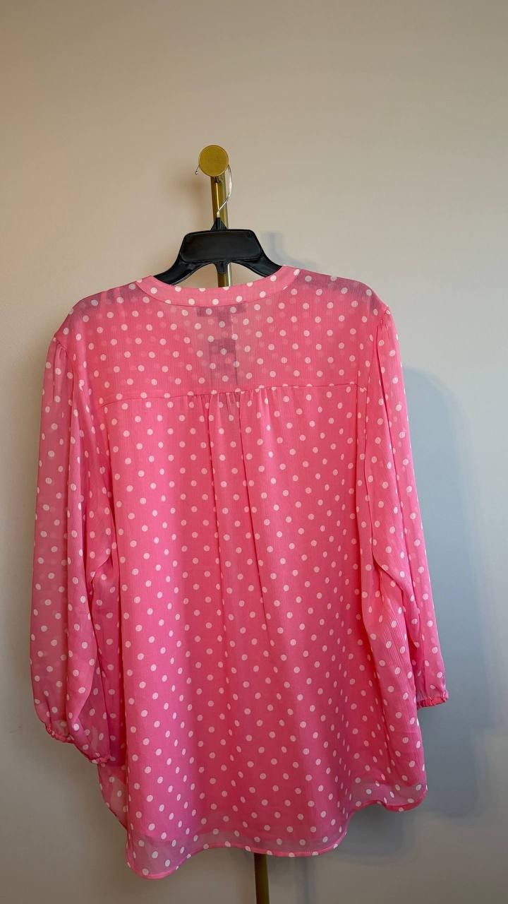 Tommy Hilfiger 3/4‑Sleeve Pintuck Split‑Neck Tunic Top Pink 1X NWT $69.50