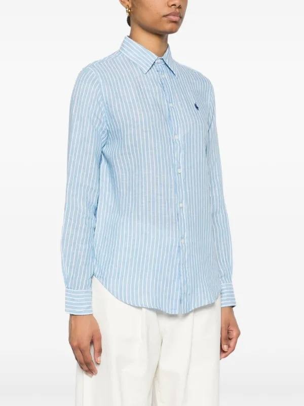 Polo Ralph Lauren Shirt XL Pastel Blue Striped Linen Button Front Pony Logo NWT