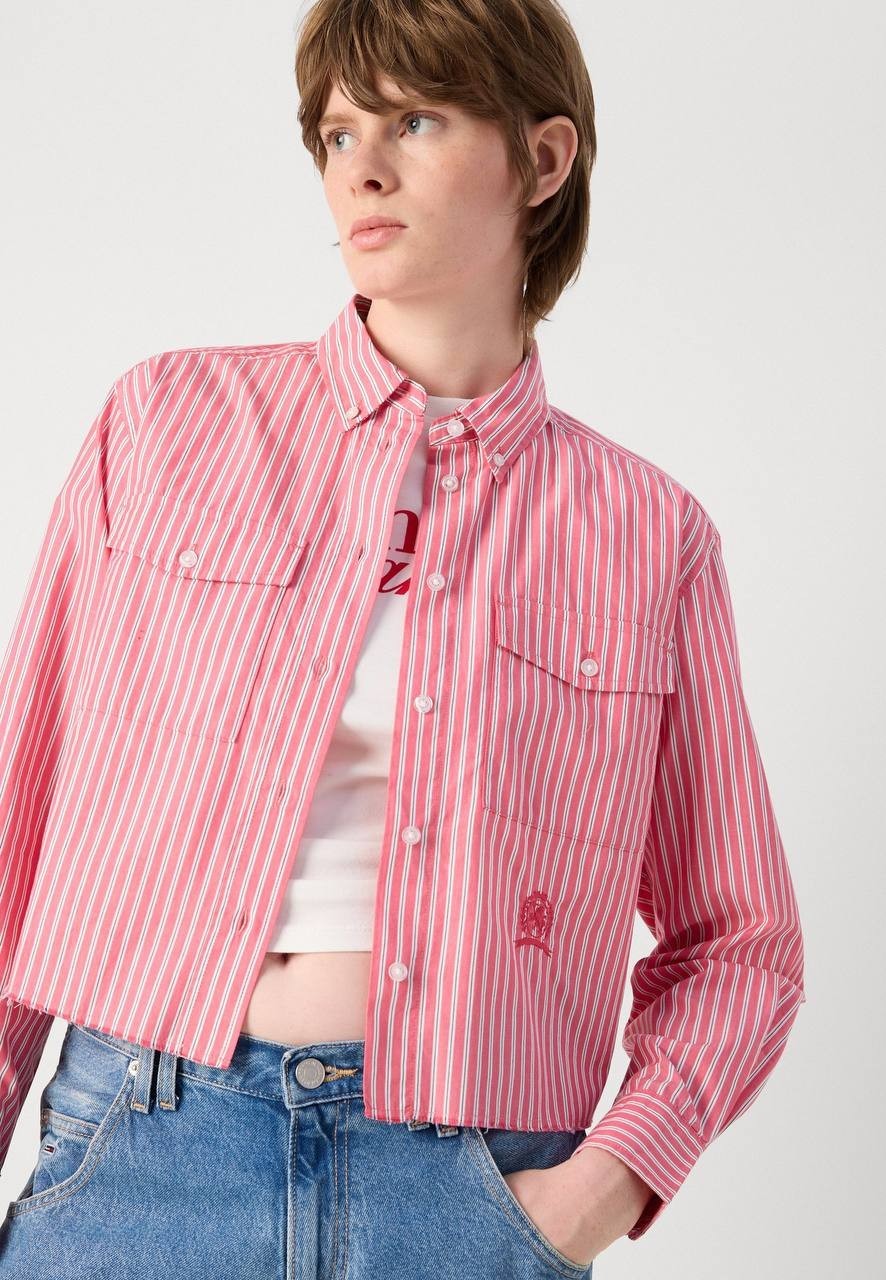 Tommy Jeans Crest Shirt Blouse Vintage Cerise L NWT $79.50