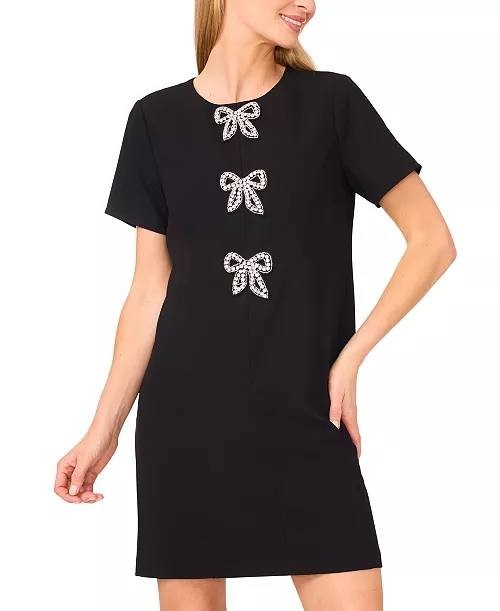 CeCe Dress 8 Rich Black Sequin Bow Mini Cocktail Holiday NWT MSRP $129