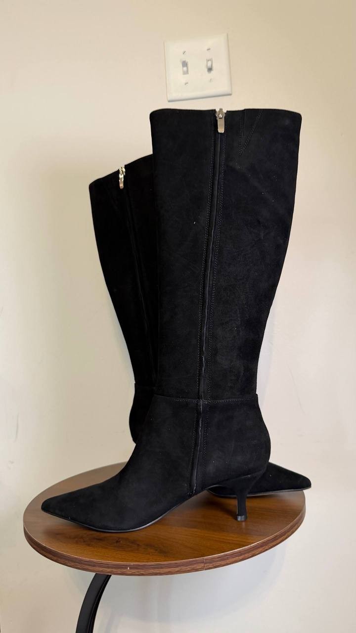 Nine West Tall Kitten Heel Boots 7.5M Black Suede New in Box MSRP $249