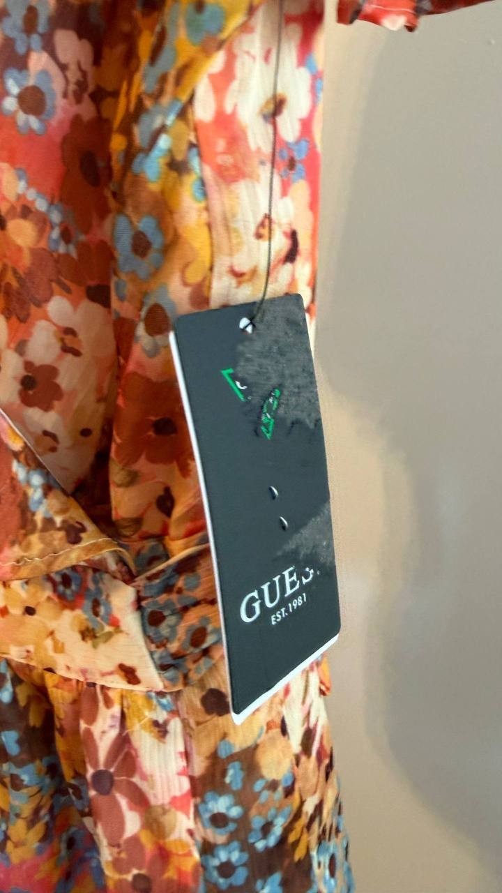 GUESS Women’s Ferra Wrap Top Daisy Peplum SizeL NWT(damaged on the shoulder)mult