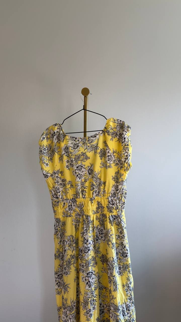 Nautica Printed Toile Puff‑Sleeve A‑Line Dress Sunshine Multi M NWT $119.50