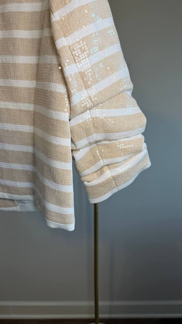Karl Lagerfeld Paris Sequinned Striped Jacket Beige S NWOT $229