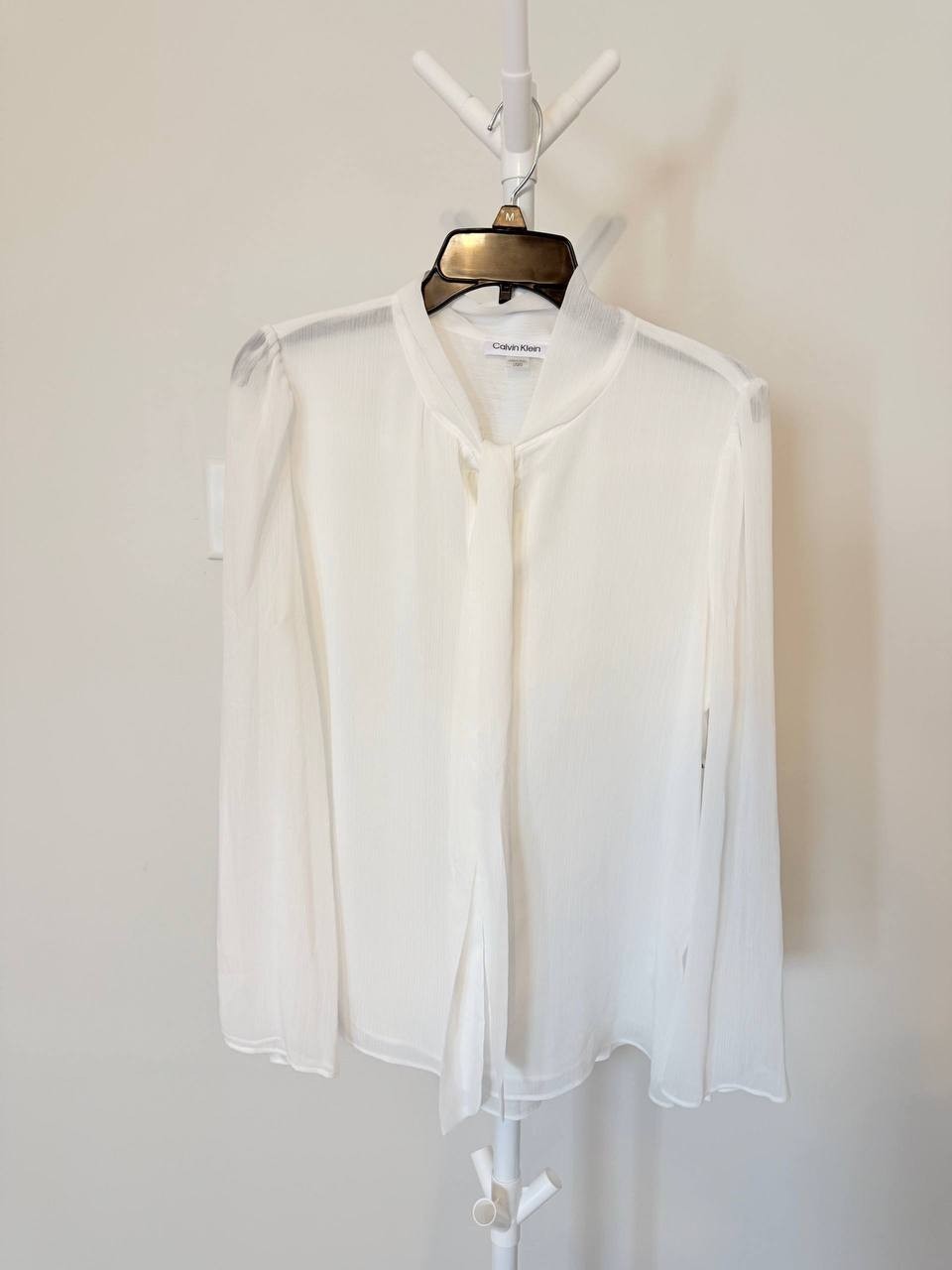 Calvin Klein Long‑Sleeve Tie‑Neck Chiffon Blouse – Size L– NWOT – $89