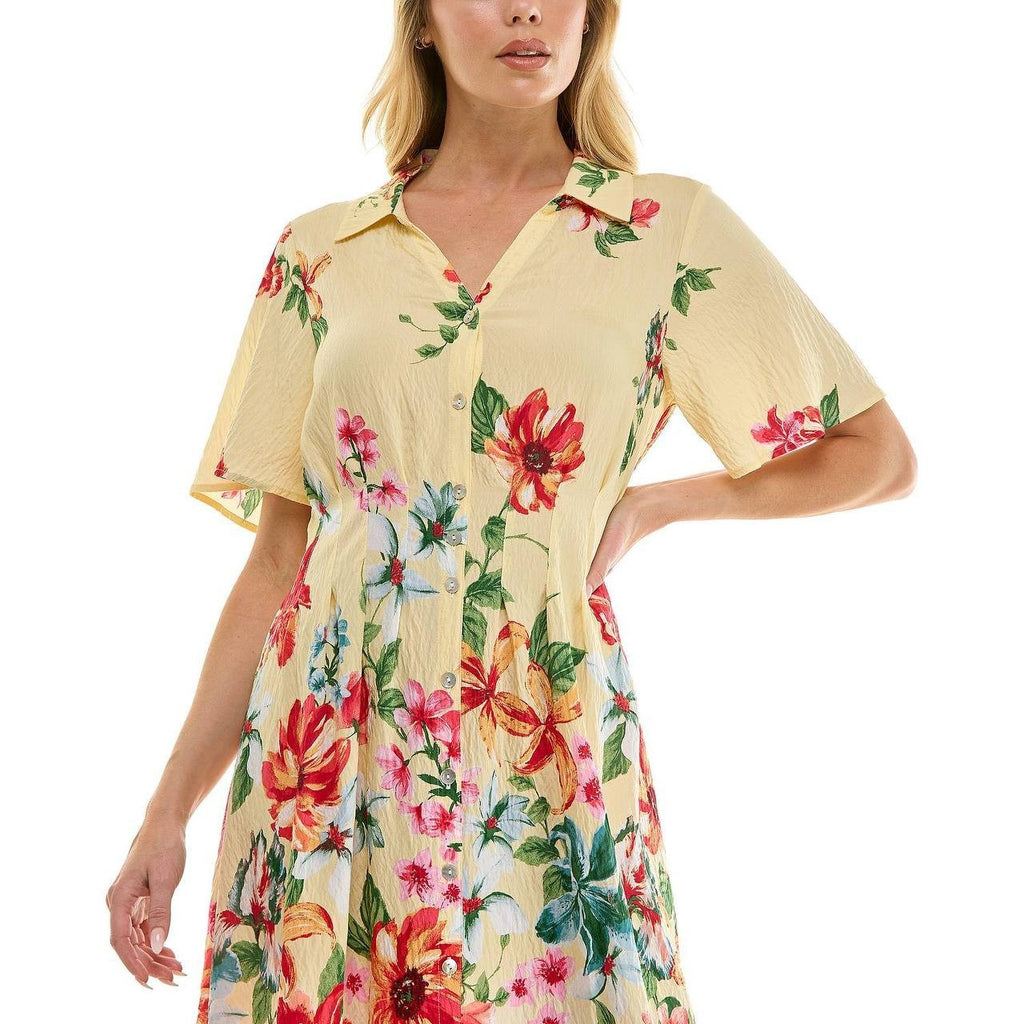 Figueroa & Flower Printed Peasant Dress Banana Multi S NWOT $72.99