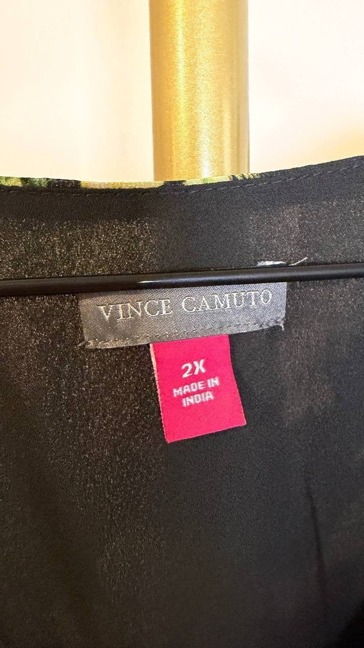 Vince Camuto Plus Size Floral V‑Neck Blouse Black Multi 2X $89 NWT