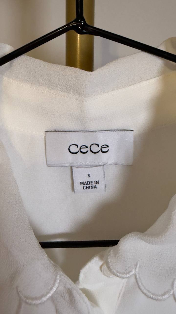 CeCe  Women’s  Scallop  Trim  Button‑Up  Shirt  New  White  S  NWOT  $69  