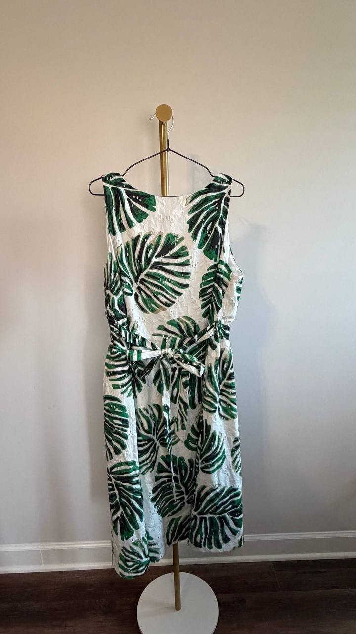 Anne Klein Eyelet Midi Dress White Dove Multi 16 NWT $138