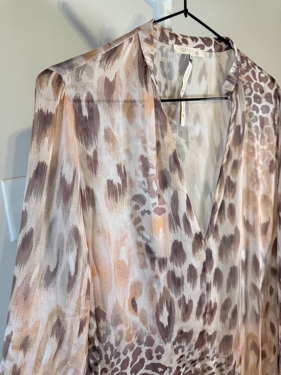 Guess Sibilla Long‑Sleeve Chiffon Mini Dress – Powder – XS – NWT – No Belt-$148
